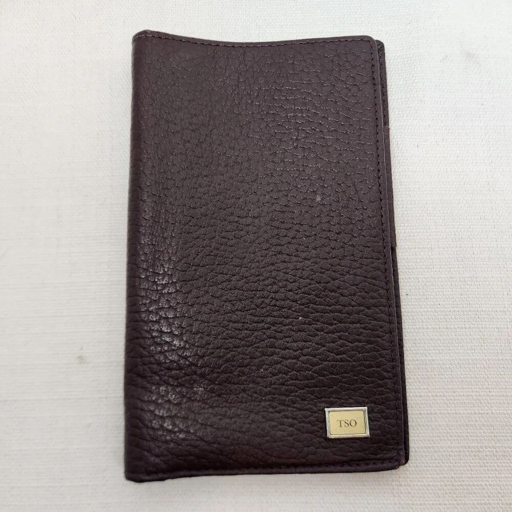 TSO Brown Leather Bifold Wallet Checkbook, Pen, Money Holder